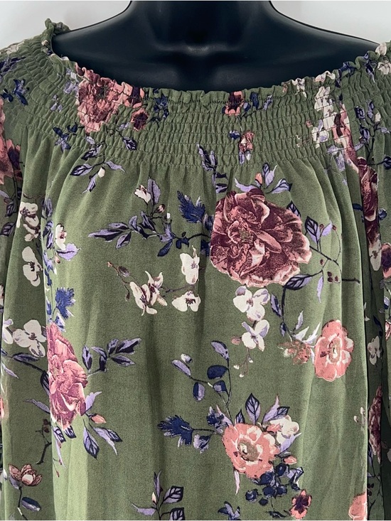 Blue Rain Olive Green Floral Mini Dress with Pink Roses - Picture 3 of 12